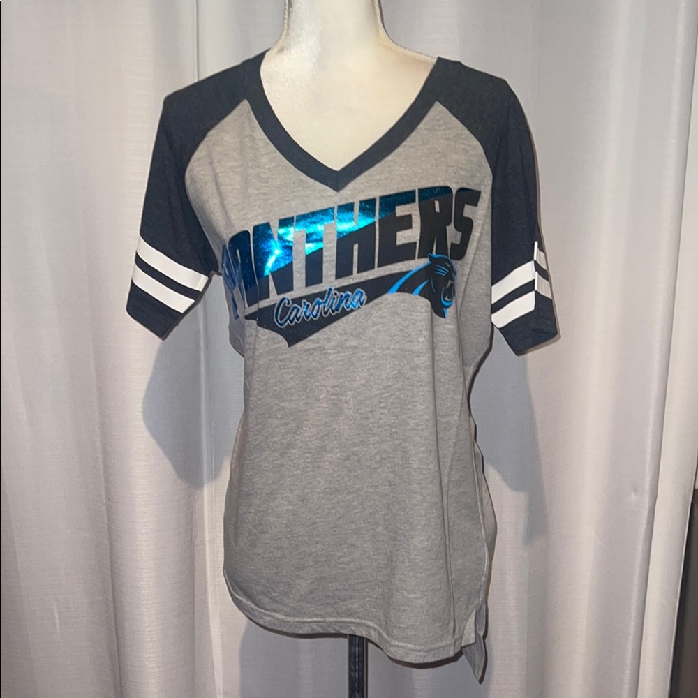 G-III 4her by Carl Banks Carolina Panthers Women’s Gray and Blue T-Shirt
